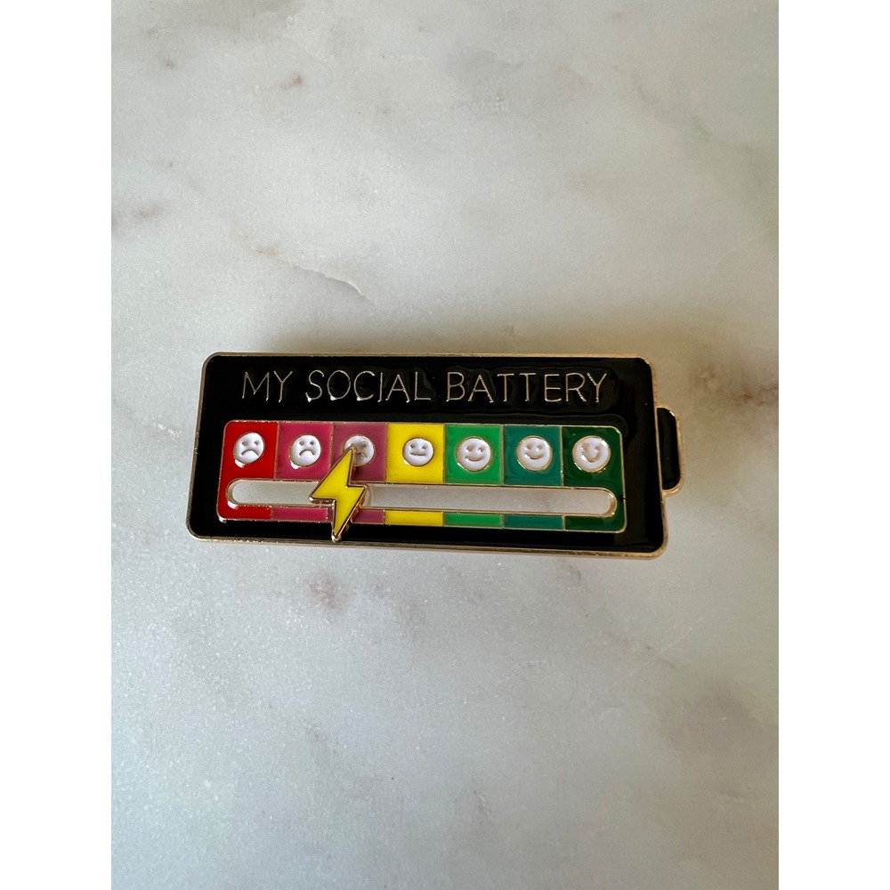 My Social Battery Slider Pin Pendant Metal & Enamel Black